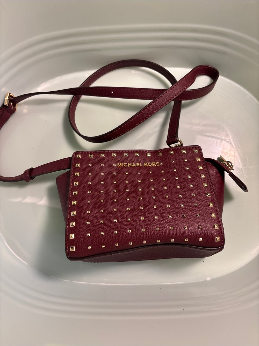 Michael Kors Wine Red Studded Crossbody Bag